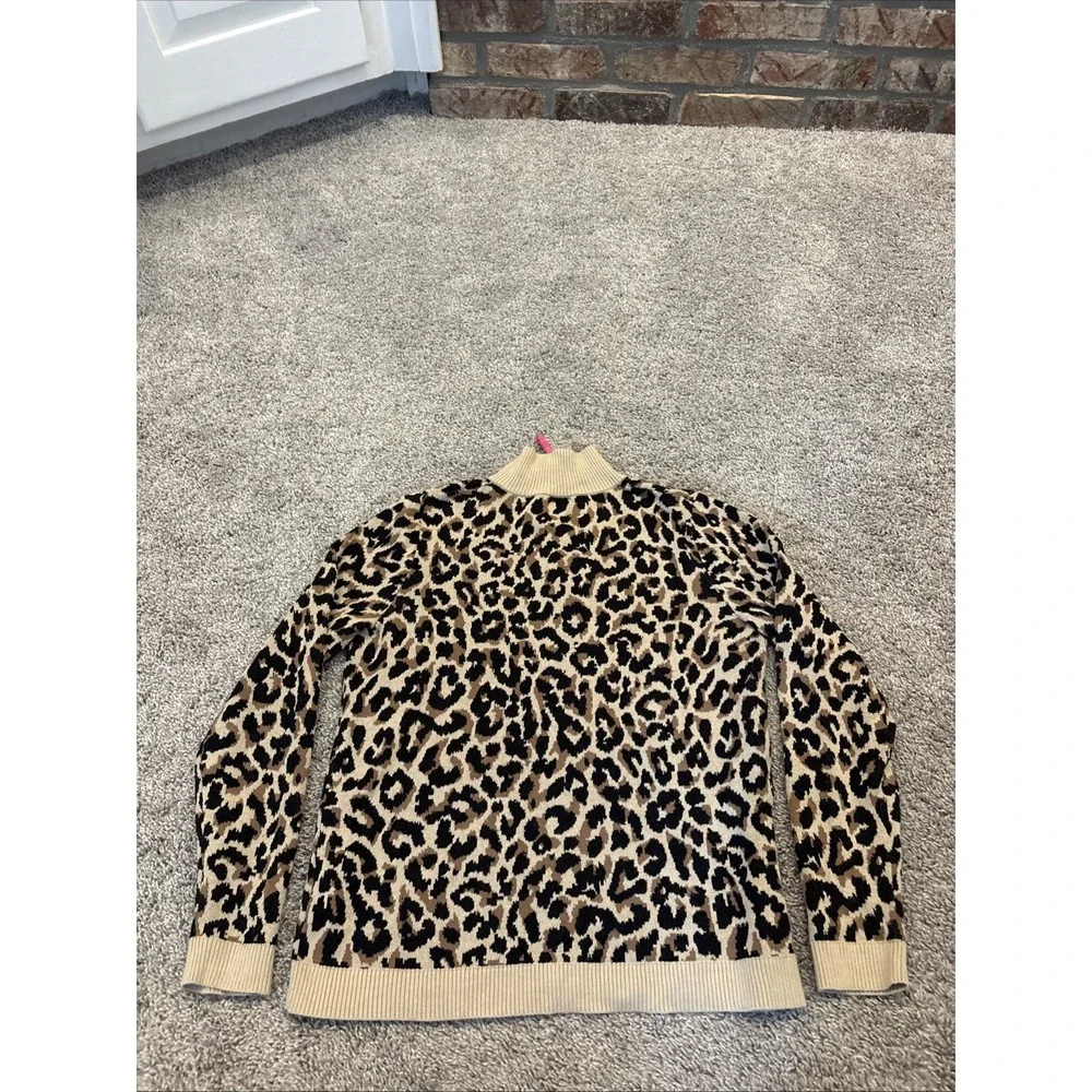 J.Crew Cheetah / Leopard Print Hot Pink 1/4 Zip Sweater Womens Small Long Sleeve